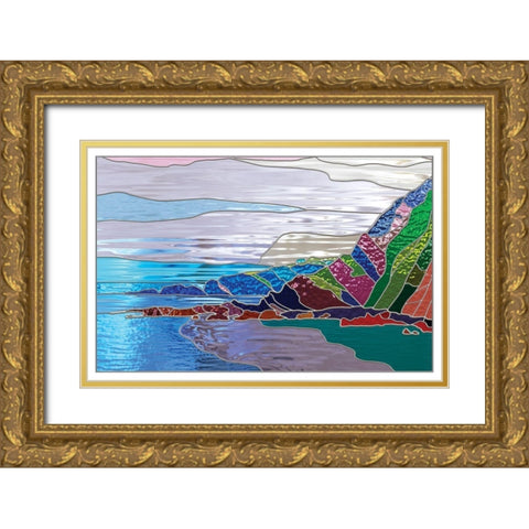 Ocean Gold Ornate Wood Framed Art Print with Double Matting by P.S. Art