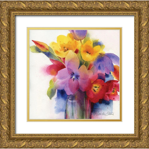 Flowers II Gold Ornate Wood Framed Art Print with Double Matting by P.S. Art