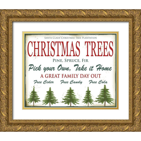 Christmas Trees Gold Ornate Wood Framed Art Print with Double Matting by P.S. Art