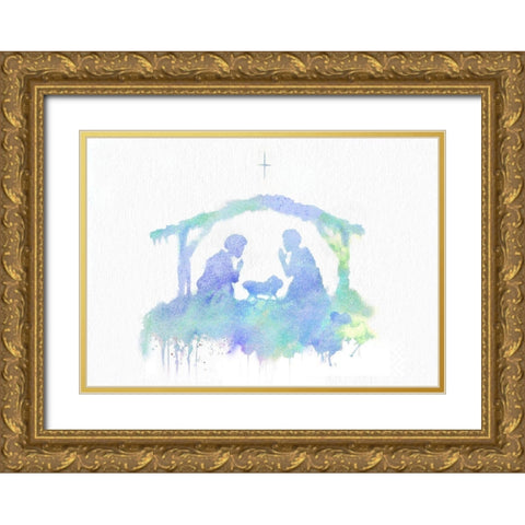 Birth of Christ Gold Ornate Wood Framed Art Print with Double Matting by P.S. Art