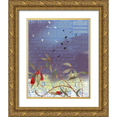 Floral Collage III Gold Ornate Wood Framed Art Print with Double Matting by P.S. Art