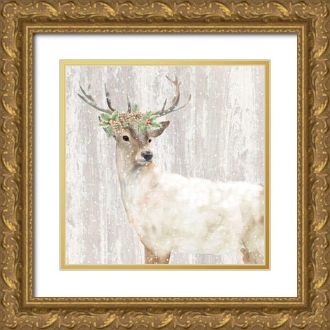 Holiday Deer Gold Ornate Wood Framed Art Print with Double Matting by P.S. Art