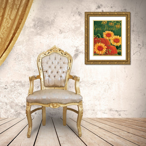 Give Thanks Floral Gold Ornate Wood Framed Art Print with Double Matting by P.S. Art