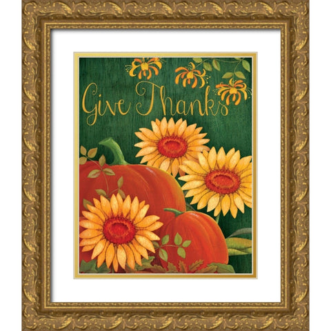 Give Thanks Floral Gold Ornate Wood Framed Art Print with Double Matting by P.S. Art