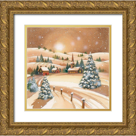Evening Before Christmas Gold Ornate Wood Framed Art Print with Double Matting by P.S. Art