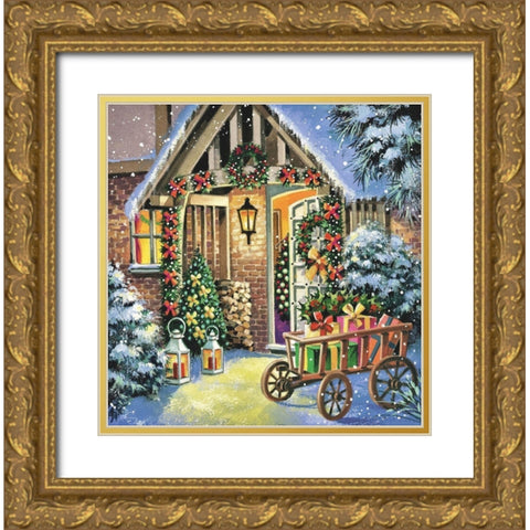 Christmas Bliss Gold Ornate Wood Framed Art Print with Double Matting by P.S. Art