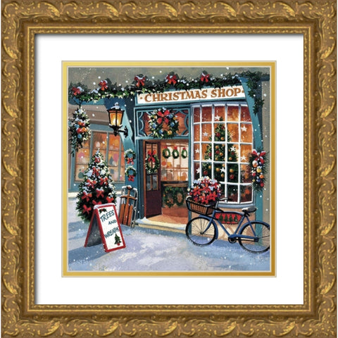 Christmas Shop Gold Ornate Wood Framed Art Print with Double Matting by P.S. Art