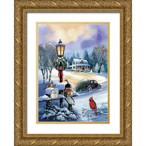 Christmas Mail Gold Ornate Wood Framed Art Print with Double Matting by P.S. Art