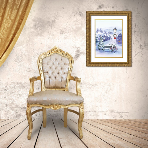 Winter Joy Gold Ornate Wood Framed Art Print with Double Matting by P.S. Art