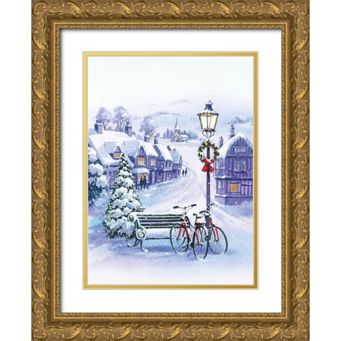 Winter Joy Gold Ornate Wood Framed Art Print with Double Matting by P.S. Art