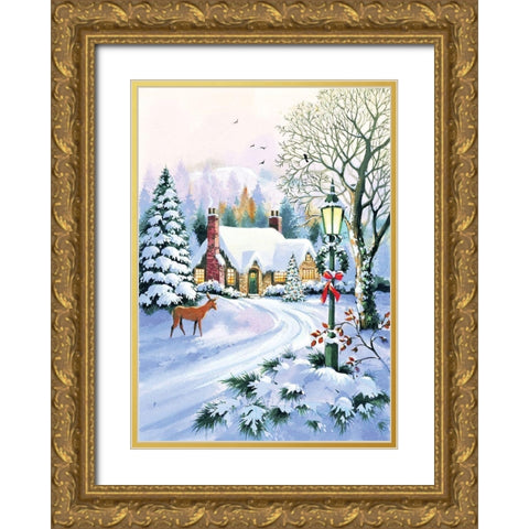 Blissful Snow Gold Ornate Wood Framed Art Print with Double Matting by P.S. Art