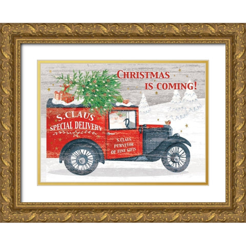 Christmas Delivery Gold Ornate Wood Framed Art Print with Double Matting by P.S. Art