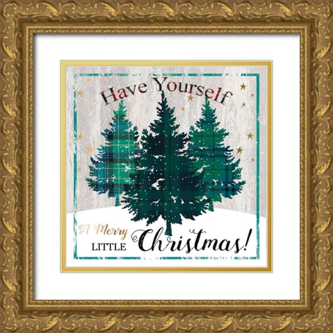 Merry Little Christmas Gold Ornate Wood Framed Art Print with Double Matting by P.S. Art