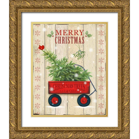 Christmas Trees Gold Ornate Wood Framed Art Print with Double Matting by P.S. Art