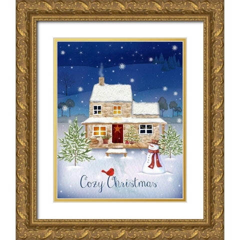 Cozy Christmas Gold Ornate Wood Framed Art Print with Double Matting by P.S. Art