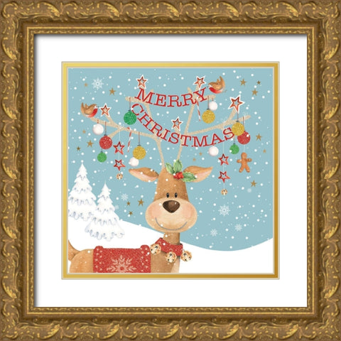 Merry Christmas  Gold Ornate Wood Framed Art Print with Double Matting by P.S. Art