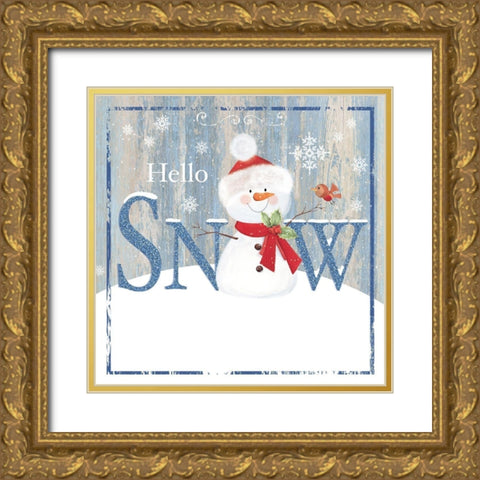 Hello Snow Gold Ornate Wood Framed Art Print with Double Matting by P.S. Art