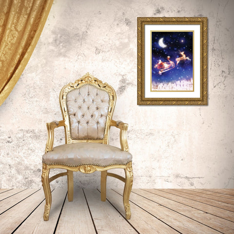 Santas Ride Gold Ornate Wood Framed Art Print with Double Matting by P.S. Art