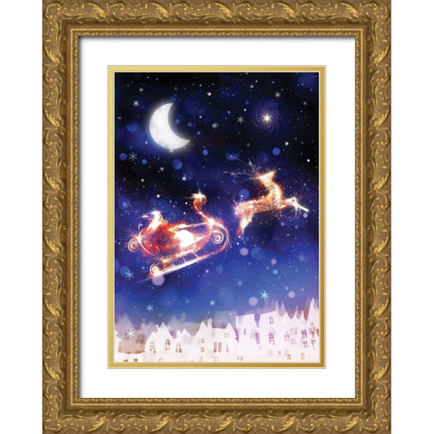 Santas Ride Gold Ornate Wood Framed Art Print with Double Matting by P.S. Art