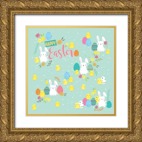 Happy Easter Gold Ornate Wood Framed Art Print with Double Matting by P.S. Art