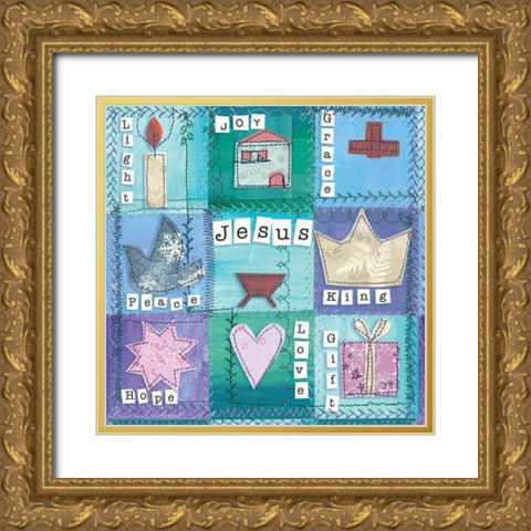 Jesus Birth Collage Gold Ornate Wood Framed Art Print with Double Matting by P.S. Art