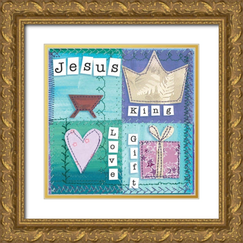 Jesus Birth Gold Ornate Wood Framed Art Print with Double Matting by P.S. Art