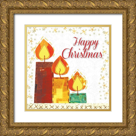 Happy Christmas Gold Ornate Wood Framed Art Print with Double Matting by P.S. Art
