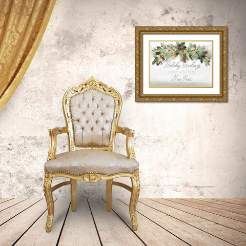 Holiday Greetings Gold Ornate Wood Framed Art Print with Double Matting by P.S. Art