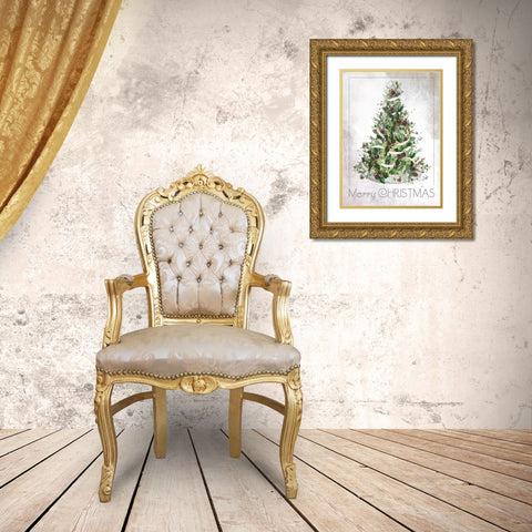 Merry Christmas Gold Ornate Wood Framed Art Print with Double Matting by P.S. Art