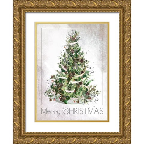 Merry Christmas Gold Ornate Wood Framed Art Print with Double Matting by P.S. Art