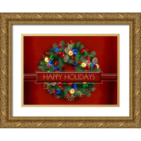 Happy Holidays Gold Ornate Wood Framed Art Print with Double Matting by P.S. Art