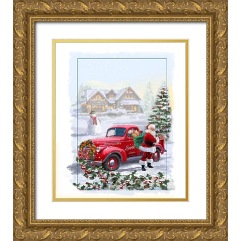 Santa Delivery Gold Ornate Wood Framed Art Print with Double Matting by P.S. Art
