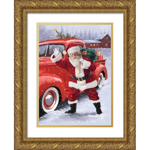 Waving Santa Gold Ornate Wood Framed Art Print with Double Matting by P.S. Art