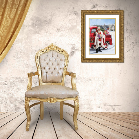 Santa Gift Gold Ornate Wood Framed Art Print with Double Matting by P.S. Art