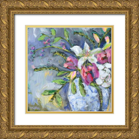 Blue and White Vase Gold Ornate Wood Framed Art Print with Double Matting by Pamela J. Wingard
