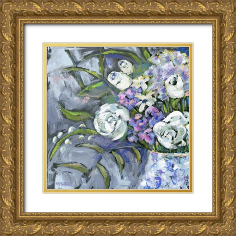 Blue and White Lavender Gold Ornate Wood Framed Art Print with Double Matting by Pamela J. Wingard