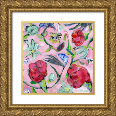 Blue and White with Pink Pattern Gold Ornate Wood Framed Art Print with Double Matting by Pamela J. Wingard