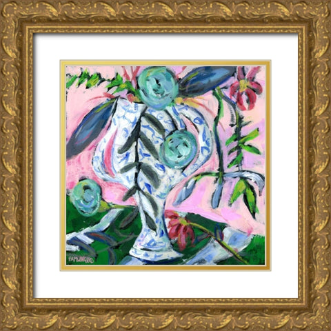 Blue and White with Pink II Gold Ornate Wood Framed Art Print with Double Matting by Pamela J. Wingard