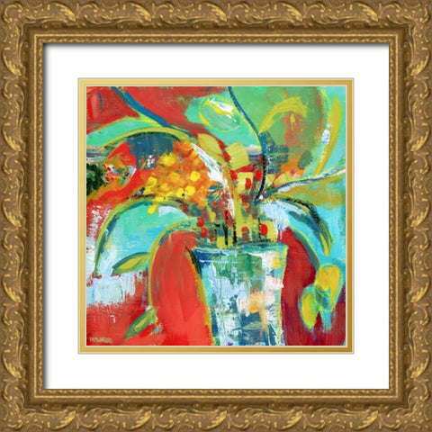 Abstract Floral Gold Ornate Wood Framed Art Print with Double Matting by Pamela J. Wingard