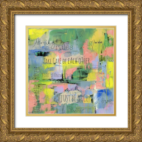 Abstract Family Rules Gold Ornate Wood Framed Art Print with Double Matting by Pamela J. Wingard