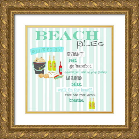 Beach Rules - Oysters Gold Ornate Wood Framed Art Print with Double Matting by Pamela J. Wingard