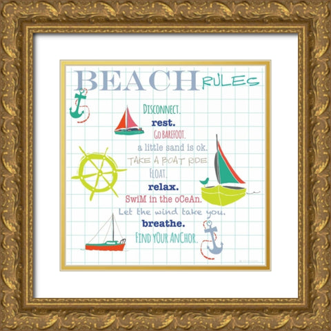 Beach Rules Anchors Gold Ornate Wood Framed Art Print with Double Matting by Pamela J. Wingard