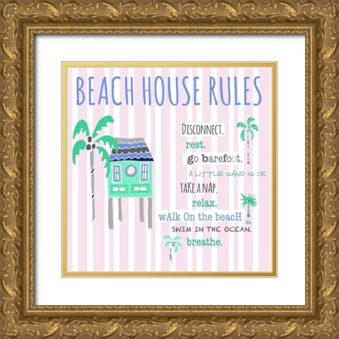 Beach House Rules Gold Ornate Wood Framed Art Print with Double Matting by Pamela J. Wingard