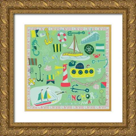 Ahoy Gold Ornate Wood Framed Art Print with Double Matting by Pamela J. Wingard