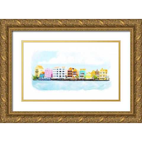 Willemstad Curacao Skyline Gold Ornate Wood Framed Art Print with Double Matting by Murdock, Ramona