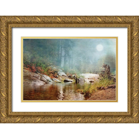 Foggy Fishin Hole Gold Ornate Wood Framed Art Print with Double Matting by Murdock, Ramona