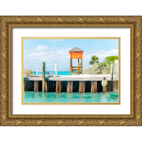 Half Moon Pier Gold Ornate Wood Framed Art Print with Double Matting by Murdock, Ramona