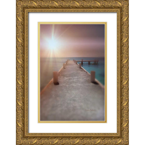 Pier Sunset Gold Ornate Wood Framed Art Print with Double Matting by Murdock, Ramona