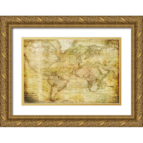Vintage Map Gold Ornate Wood Framed Art Print with Double Matting by Murdock, Ramona
