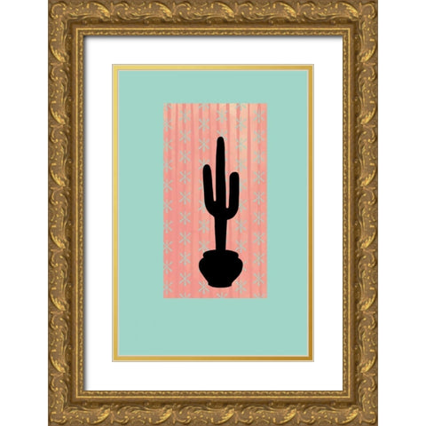 Saguaro Silhouette Gold Ornate Wood Framed Art Print with Double Matting by Murdock, Ramona
